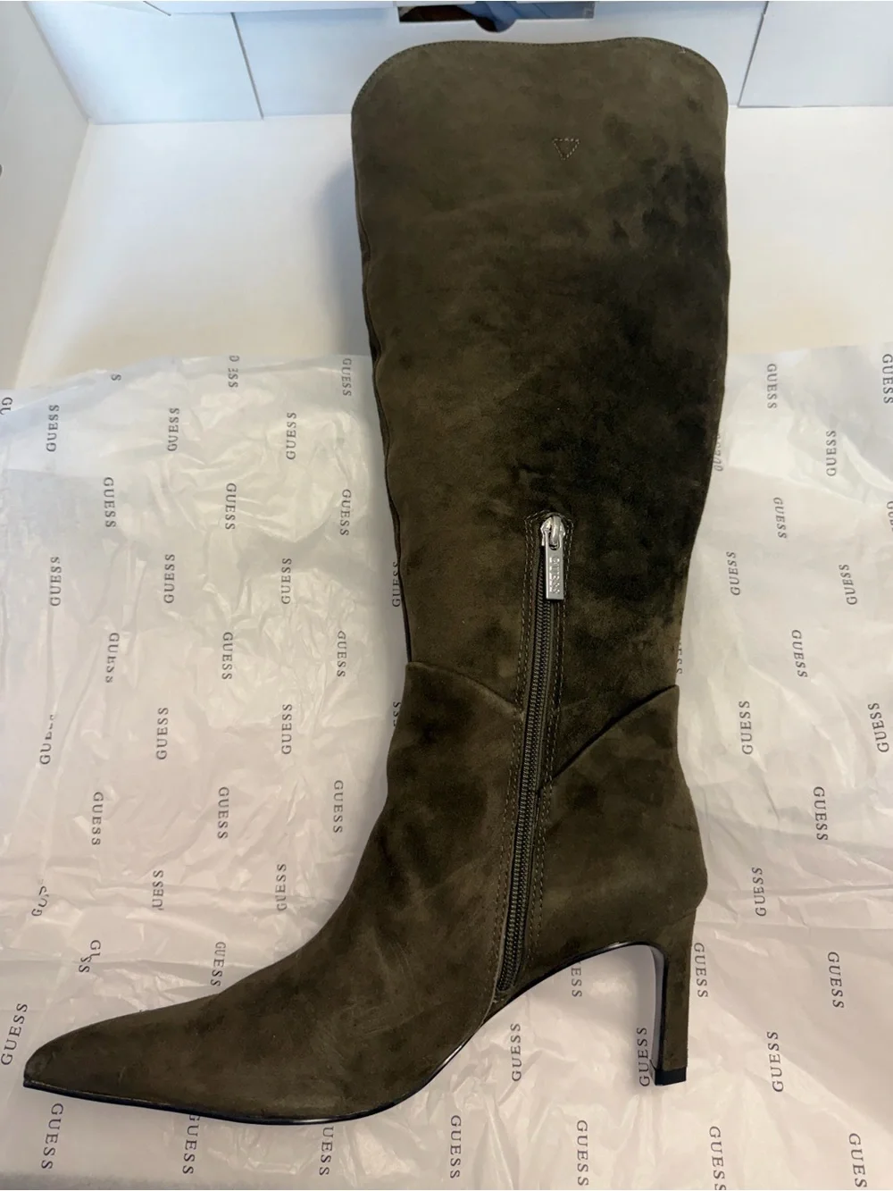 Guess Palisa Suede Knee-High Wide Calf Boots- Medium Green